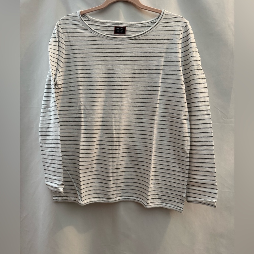 Untuckit Leoville Boatneck Long Sleeve Shirt Black & White